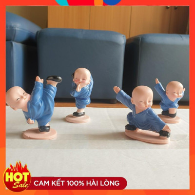 Bộ 4 Chú Tiểu Luyện Võ Siêu Đáng Yêu, 4 chú tiểu tập võ, trang trí ô tô, xe hơi, 4 chú tiểu đánh võ