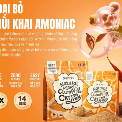 CÁT VỆ SINH CHO MÈO CATURE PURCATS NATURAL MIRACLE THƠM TỰ NHIÊN & THẤM HÚT,SIÊU KHỬ MÙI [ 2.5kg ]