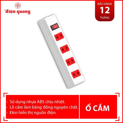 Ổ cắm Điện Quang ECO ĐQ ESK 2WR 42 ECO (4 lỗ 2 chấu, dây dài 2m, màu trắng đỏ)