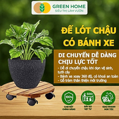 Đế Lót Chậu Cây Greenhome, R30xc8cm, Bằng Gỗ Có Bánh Xe, Thân Thiện Môi Trường, Tiện Lợi, Di Chuyển Chậu Nặng Dễ Dàng