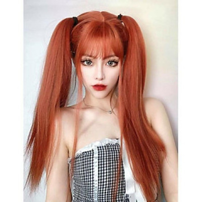 tóc giả nữ màu đỏ cam - Tặng lưới chùm tóc
