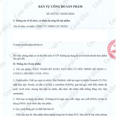 Kẹo Dẻo Củ Dền Thuần Chay Hỗ Trợ Bổ Sung Sắt, Lưu Thông Máu & Hỗ Trợ Bổ Sung Năng Lượng LCitrulline Vị Đào Coolvita (60 viên x 3g)/hộp