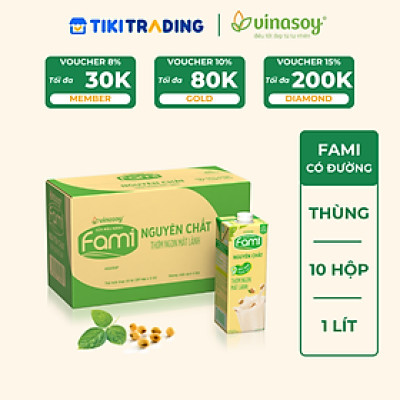Thùng 10 Hộp Sữa Đậu Nành Vinasoy Fami Nguyên Chất (1 lít / Hộp)