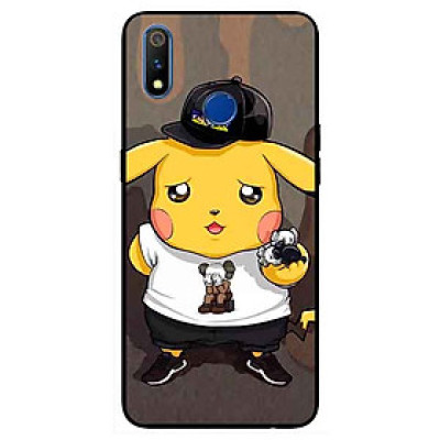 Ốp lưng in cho Realme 3 Mẫu Pika Nón Đen