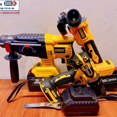 Bộ Combo 3 Trong 1 Gồm Máy Khoan Đục Bê Tông, Máy Mài Và Máy Khoan Pin Dùng Pin 199V 15 Cell, Máy Khoan Siêu Khỏe, Động Cơ Không Chổi Than - Bảo Hành 1 Năm