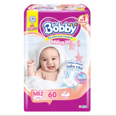 Miếng Lót Bé Sơ Sinh Bobby Newborn 2 ( NB2 60 ) 60 Miếng Cho Bé Lớn Hơn 1 Tháng - Tã Lót Trẻ Sơ Sinh NB 2 > 1 Tháng