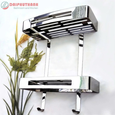 Kệ Nhà Tắm Treo Tường Inox SUS304 Phủ Crome Sáng Bóng - Kiểu 2 tầng, kệ thẳng hoặc treo góc