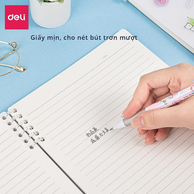 Sổ Tay Lò Xo Gáy Xoắn Kẻ Ngang 100 Trang A5/B5 Bìa Nhựa Có Kèm Sticker Trang Trí Deli - Phù Hợp Làm Sổ Kế Hoạch Planner, Nhật Kí, Tập Vở Ghi Chép Bullet Journal - 24507 24508 EN206 24505 24506
