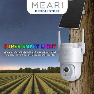 Camera MEARI V2 Dùng Sim 4G tích hợp pin năng lượng mặt trời, CÒI HÚ VÀ ĐÈN CẢNH BÁO, phát hiện chuyển động - Hàng chính hãng