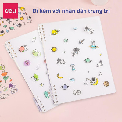 Sổ Tay Lò Xo Gáy Xoắn Kẻ Ngang 100 Trang A5/B5 Bìa Nhựa Có Kèm Sticker Trang Trí Deli - Phù Hợp Làm Sổ Kế Hoạch Planner, Nhật Kí, Tập Vở Ghi Chép Bullet Journal - 24507 24508 EN206 24505 24506