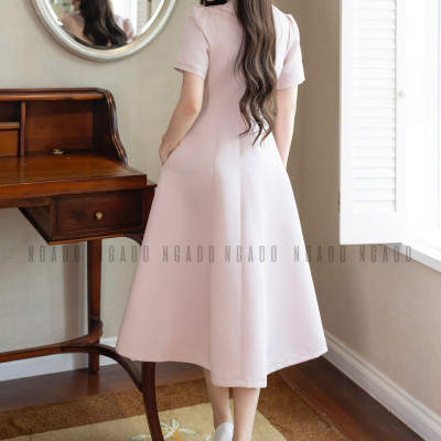 Đầm hồng cổ vest NGADO , đầm công sở , dự tiệc