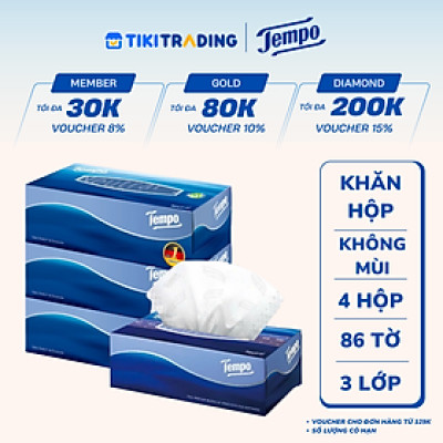 Lốc 4 Khăn Giấy Hộp Tempo 86 Tờ - Không Mùi