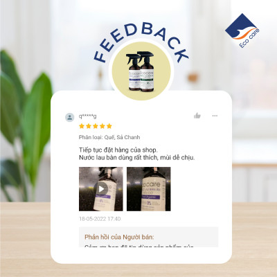 Xịt Lau bàn ăn hữu cơ Bồ hòn tinh dầu Quế 500ml thương hiệu Ecocare