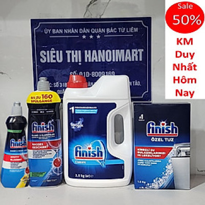 Bộ 3 sản phẩm Bột rửa bát finish 2.5kg+nước bóng 1150ml+Muối rửa chén finish 1.5kg cho Máy
