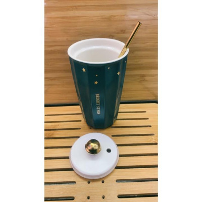 CỐC UỐNG NƯỚC BẰNG SỨ VÂN SỌC KÈM ỐNG MÚT HỢP KIM CAO CẤP