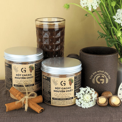 Bột cacao nguyên chất GUfoods - Thành phần tự nhiên, Không pha trộn, Eat clean, Pha chế healthy, Làm đẹp (hũ 150g)