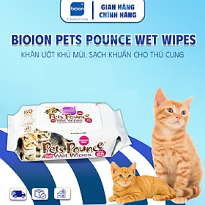 Khăn Ướt Khử Mùi Sạch Khuẩn Bioion Pets Wet Wipes (80 miếng) - Dành Cho Mèo