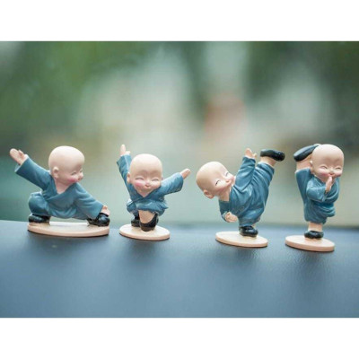 Bộ 4 Chú Tiểu Luyện Võ Siêu Đáng Yêu, 4 chú tiểu tập võ, trang trí ô tô, xe hơi, 4 chú tiểu đánh võ