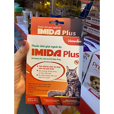 Hộp 3 ống Imida Plus nhỏ gáy diệt rận, bọ chét trên mèo (Vemedim )