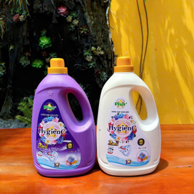 (Tặng 1 chai xịt thơm quần áo 100ml ) COMBO 2 can nước giặt xả 2 in1 HygienC PLUS 2kg, hang VN, Công nghệ thái đậm dặc, bền màu, lưu hương quần áo thơm mát dài lâu Làm Sạch