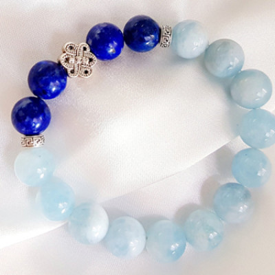 Vòng Tay Laliz Mệnh Thủy , Mộc Đá Aquamarine Phối Đá Lapis Lazuli Charm Vĩnh Kết Đồng Tâm Bạc TAR.24 - TAR.24