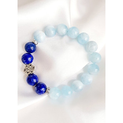 Vòng Tay Laliz Mệnh Thủy , Mộc Đá Aquamarine Phối Đá Lapis Lazuli Charm Vĩnh Kết Đồng Tâm Bạc TAR.24 - TAR.24