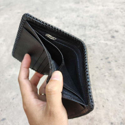Ví cá sấu da bụng mềm. Đan viền thủ công siêu bền!