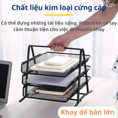 Khay Kệ Đựng Tài Liệu ĐỂ BÀN 3 Ngăn, Kệ Khay Lưới Kim Loại Đựng Hồ Sơ Giấy Tờ Văn Phòng, Học Sinh