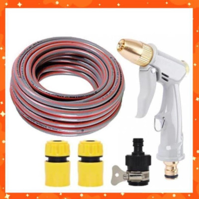 Bộ dây vòi xịt nước rửa xe, tưới cây tăng áp 3 lần, loại 7-10m (cút nhựa nối 713-1) 206846