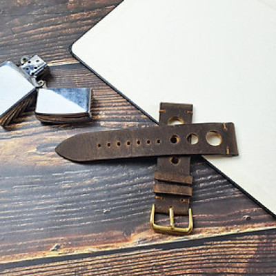 [Da thật] Dây đồng hồ handmade da bò sáp AL114LEA  (Kèm hộp + phụ kiện) Size 20/Size 22 - 100% da bò thật