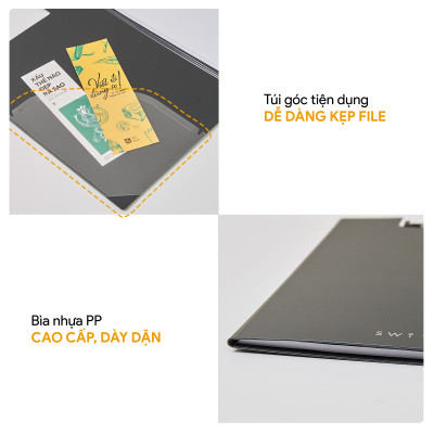 Trình ký đôi A4, kẹp tài liệu dọc chất liệu nhựa PP cao cấp Thương hiệu AO+