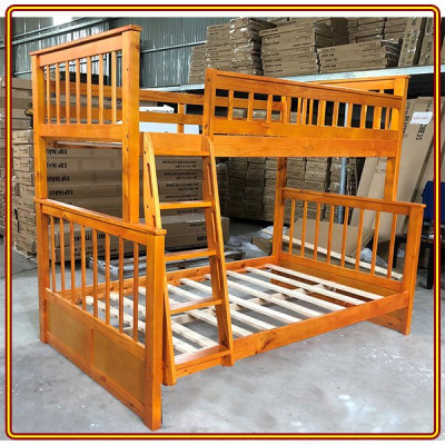 Giường 2 tầng màu vàng Tundo trên 1m dưới 1m2 kèm 2 học tủ