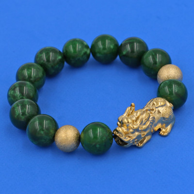 Vòng chuỗi đeo tay đá cẩm thạch sơn thủy 14 ly ( size lớn ), charm tỳ hưu, bi inox, vòng tay chuỗi hạt