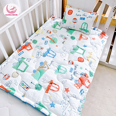 Combo nệm gối sơ sinh Katina House, bé đi nhà trẻ, vải tencel mát rượi, thấm hút và chống thấm tốt