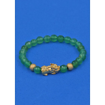 Vòng đeo tay Thạch Anh Xanh Lá cắt giác 6 ly cẩn Tỳ Hưu inox vàng VTAXLGTHHBV6 - hợp mệnh Hỏa, mệnh Mộc