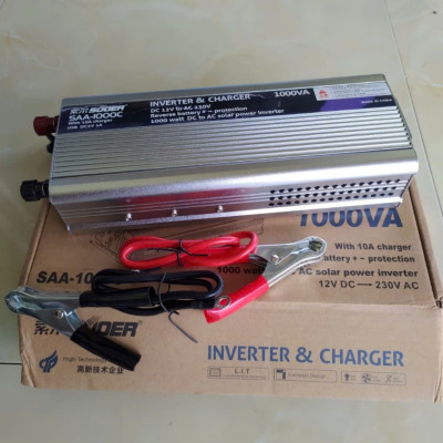 chuyển đổi điện 12v lên 220v 1000w CÔNG SUẤT ĐỦ có sạc ắc quy 10a 2IN1 dây đồng hồ