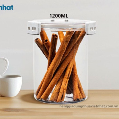 Hộp đựng thực phẩm đồ khô, ngũ cốc trái cây sấy, sữa bột Hokori Việt Nhật, Hộp bảo quản đồ ăn trong suốt nắp kín hình trụ tròn - Hàng Việt Nam