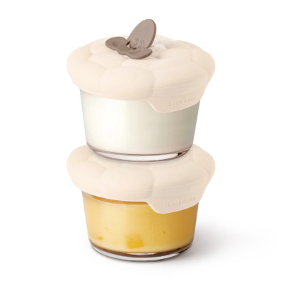 Hộp đựng thức ăn cho bé LocknLock LNG058S2IVY, Hàng chính hãng, 2 hộp 150ml, có vạch chia, nắp hình cừu - JoyMall