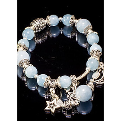 Vòng tay phong thủy Aquamarine thiên nhiên AAAA BlackMount #VT023