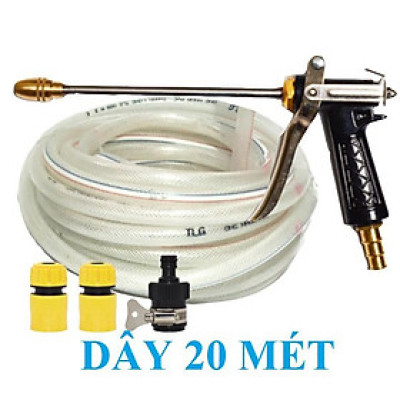 Bộ dây vòi xịt nước rửa xe, tưới cây . tăng áp 3 lần, loại 20m 206701-2 đầu đồng,cút,nối đen + tặng mở chai