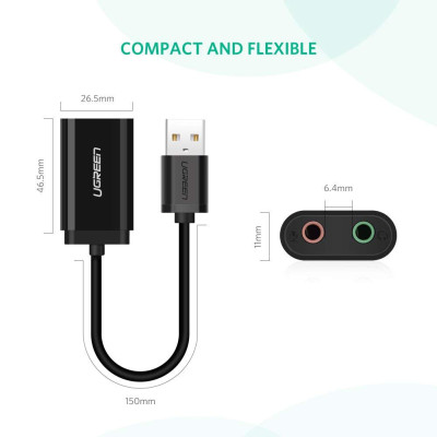 Dây USB 2.0 UGREEN US205 mở rộng sang đồng thời 2 cổng 3.5mm cho tai nghe + mic (DISABLE) - Hàng chính hãng