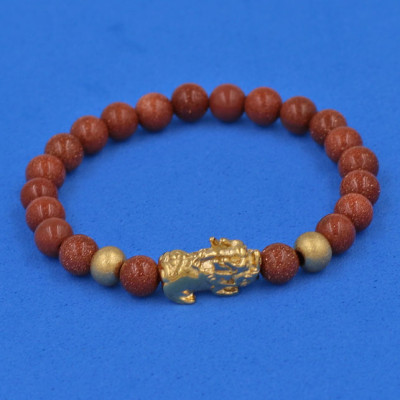 Chuỗi đeo tay đá Kim Sa 6 ly cẩn Tỳ Hưu inox vàng VKSTHHBV6 - hợp mệnh Thổ, mệnh Mộc