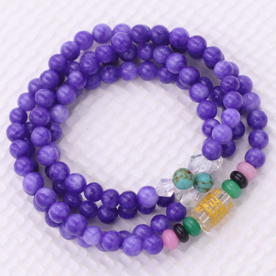 Vòng chuỗi 108 hạt đá ngọc tủy tím charm lục tự chân ngôn - hạt 8 ly ( size lớn ), vòng chuỗi niệm Phật, vòng chuỗi đeo tay