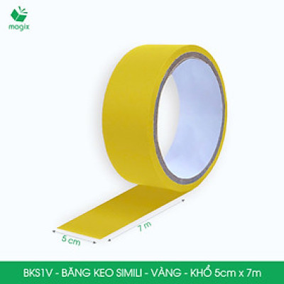 BKS1V - 3 cuộn băng keo Simili khổ 5cm x 7m - Vàng - Băng dính dán gáy sách, đóng cuốn