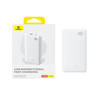 Pin Dự Phòng Baseus Airpow Lite Power Bank 10000mAh 15W (Kèm Cáp Dữ Liệu Simple Series USB sang Type-C dài 30cm)- Hàng Chính Hãng