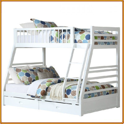 Giường 2 tầng Tundo màu trắng kèm 2 hộc kéo 1m/1m4