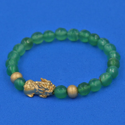 Vòng đeo tay Thạch Anh Xanh Lá cắt giác 6 ly cẩn Tỳ Hưu inox vàng VTAXLGTHHBV6 - hợp mệnh Hỏa, mệnh Mộc