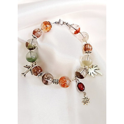 Vòng Tay Laliz Mệnh Thổ, Kim Đá Thạch Anh Ưu Linh Kết Hợp Thạch Anh Tóc Nâu Charm Bạc Đá Garnet - TAR.07