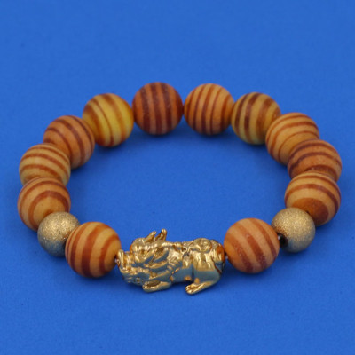 Vòng tay Gỗ Huyết Rồng 12 ly - cẩn Tỳ Hưu Phong Thủy inox vàng VGHRTHHBV12