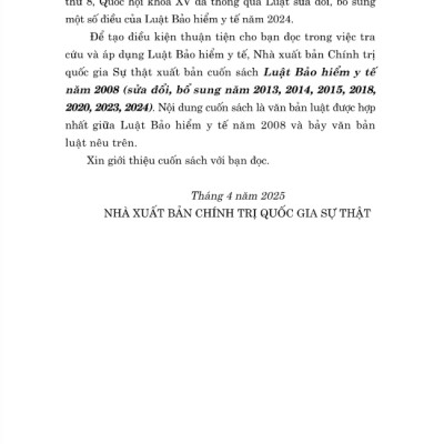 Sách - Luật Bảo Hiểm Y Tế Năm 2008 (Sửa Đổi, Bổ Sung Năm 2013, 2014, 2015, 2018, 2020, 2023, 2024)